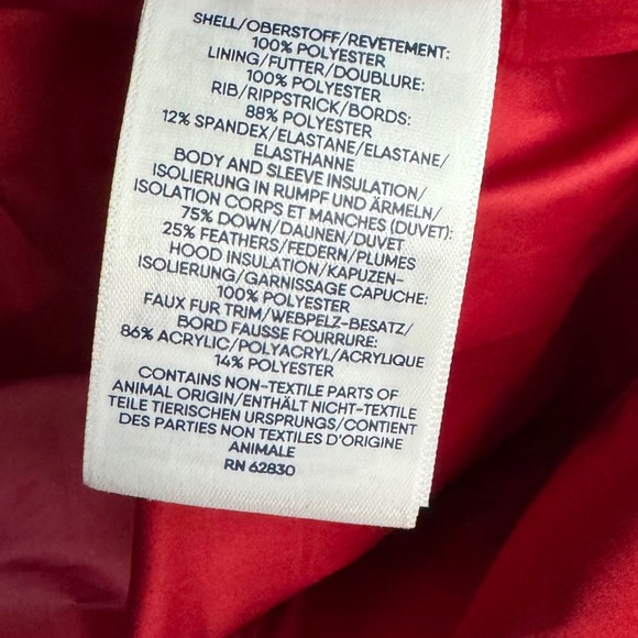 Lands End Red Down Puffer Coat Womens Medium Faux Fur Hood Warm Winter Jacket - Picture 12 of 12